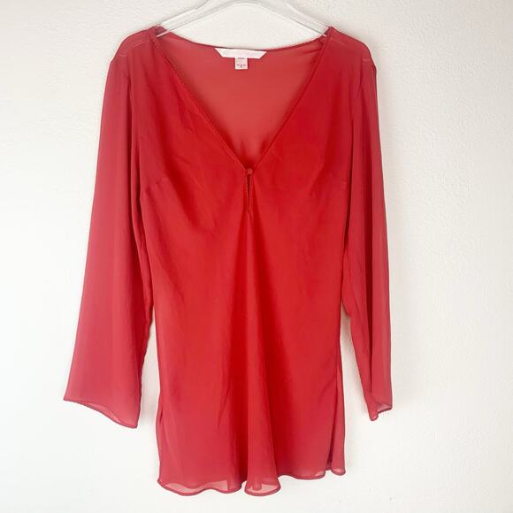 Vintage Victoria's Secret Night Shirt Womens Small Sheer Chiffon Y2K ‎Red Fairy - Picture 1 of 9